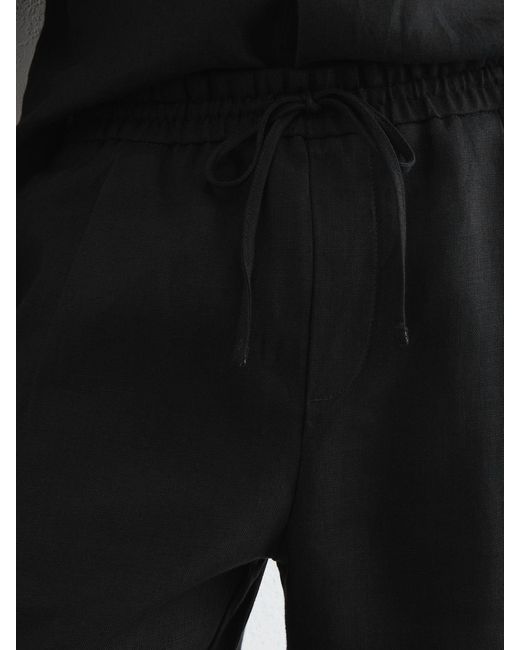 Reiss Black Linen Relaxed-Fit Drawstring Trousers for men