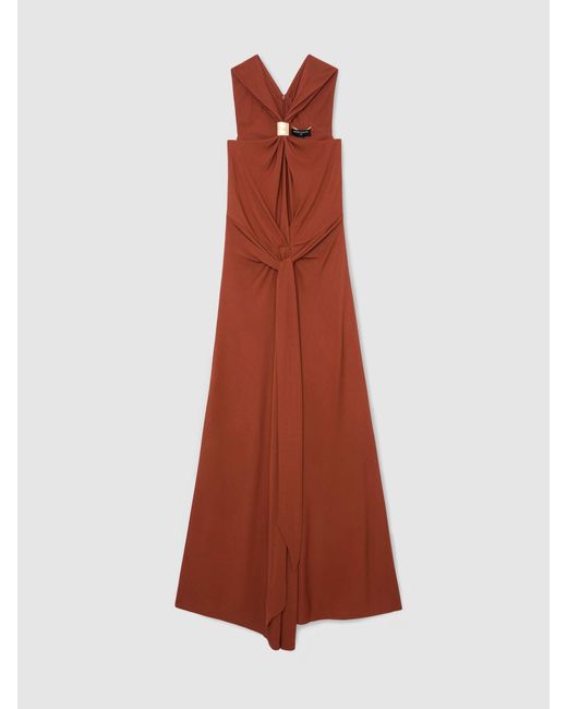 ATELIER Brown Hardware-detail Draped Maxi Dress