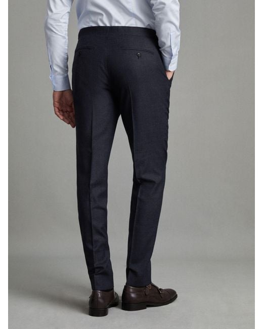 Reiss Blue Dunn - Navy Slim Fit Wool Textured Trousers, 42w X 31l (uk 42 R) for men