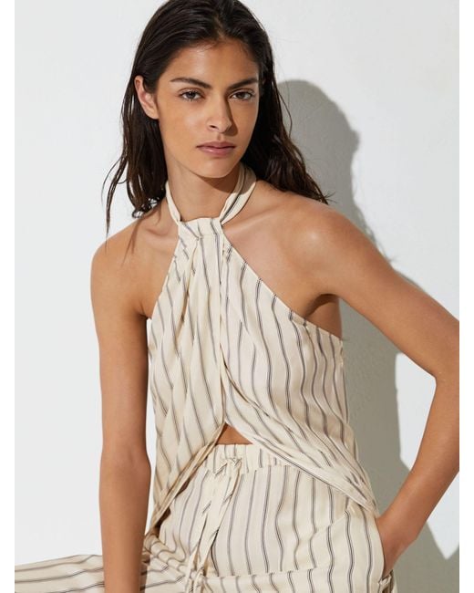 Reiss Natural Halterneck Stripe Split-Front Resort Top