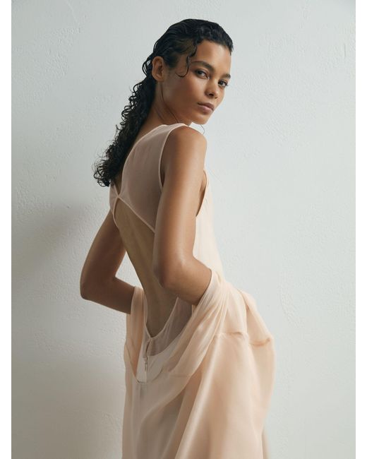 ATELIER Natural Satin Cape Maxi Dress