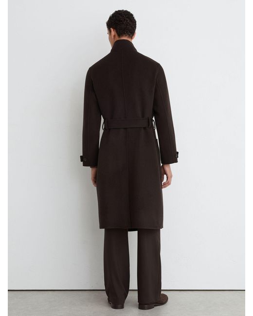 Reiss Black Wool-Blend Blindseam Belted Overcoat for men