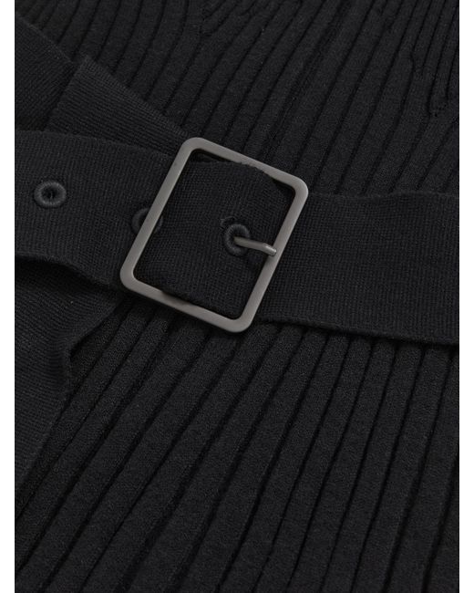 Reiss Vienna - Black Rib-knit Belted Half-zip Flippy Dress, Xs (us 2)