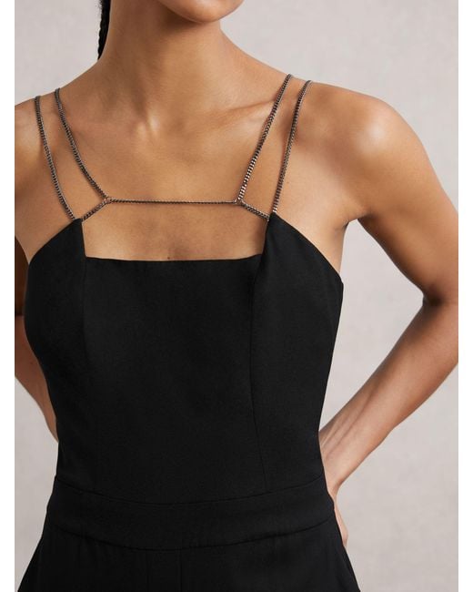 Reiss Black Chain-Strap Wide-Leg Jumpsuit