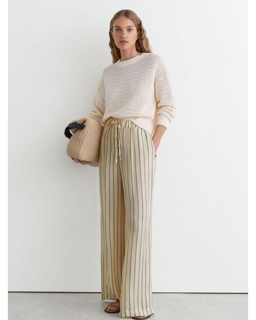 Reiss Natural Neutral & Lyocell Striped Wide-Leg Trousers