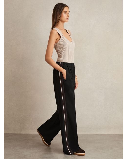 Reiss Natural Side-Stripe Wide-Leg Trousers