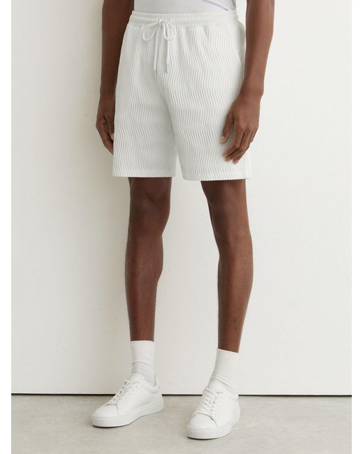Reiss White Textured-Wave Drawstring Shorts for men