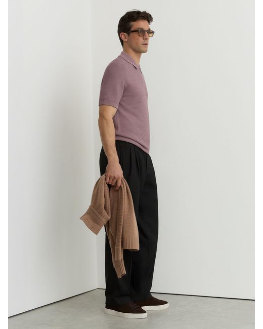 Reiss Purple Textured-Knit Half-Zip Polo Shirt for men