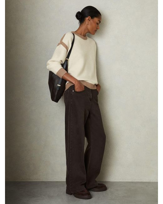 Reiss Natural Beth & Camel Wool Colourblock Crew Neck Jumper