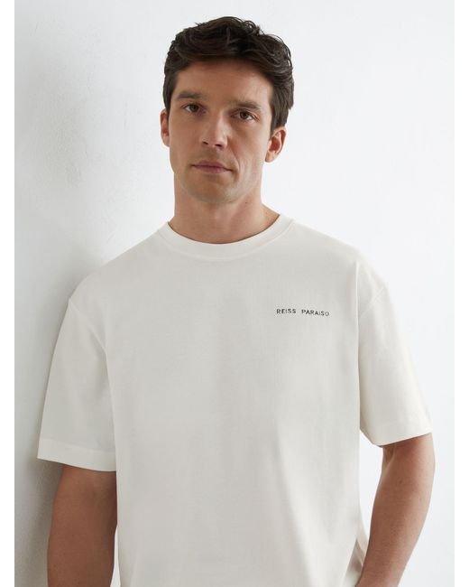 Reiss White Cotton Palm-Print Relaxed-Fit T-Shirt for men