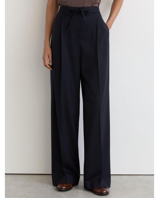 Reiss Blue Petite Wool-Blend Drawstring Wide-Leg Suit Trousers