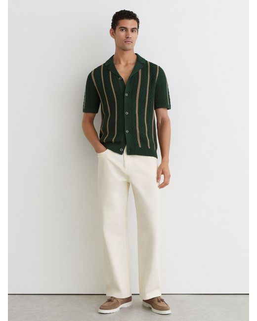 Reiss Black Ellingham - Forest Green Cotton-blend Textured-knit Stripe Shirt, M for men