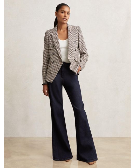 Reiss Natural Cotton-Linen Double-Breasted Houndstooth-Check Blazer