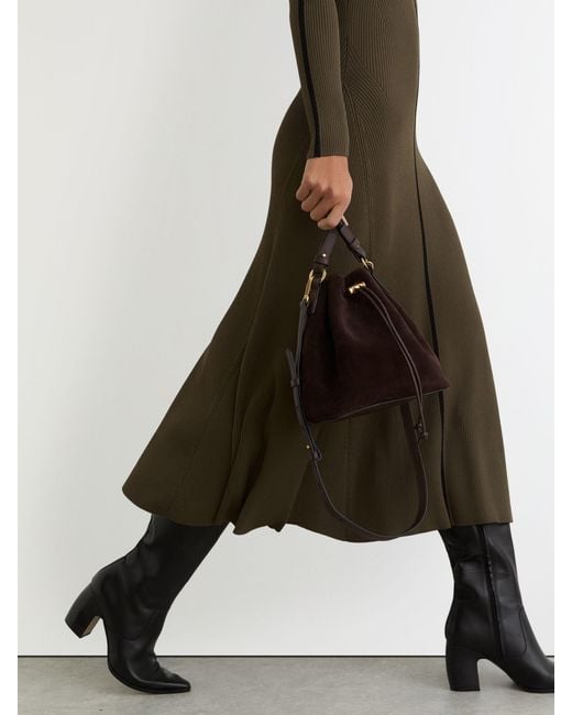 Reiss Natural Polly - Khaki Green Petite Contrast-stitch Knitted Midi Dress, S (us 4-6)