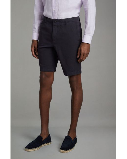 Reiss Gray Ezra - Navy Cotton Blend Internal Drawstring Shorts for men