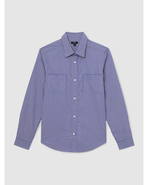 Reiss Blue Cotton-Poplin Stripe Twin-Pocket Shirt for men
