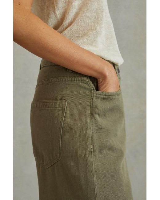 Reiss Green Colorado - Khaki Garment Dyed Wide Leg Trousers