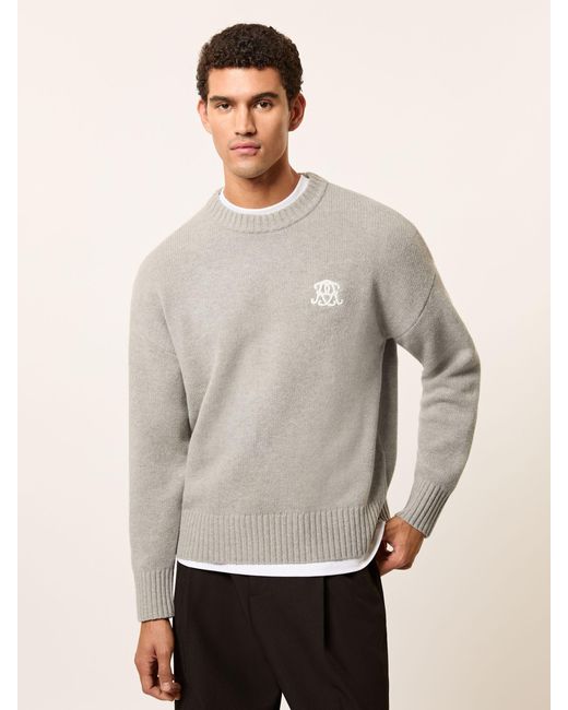 Reiss Gray Monogram Embroidered Relaxed Jumper Wool for men