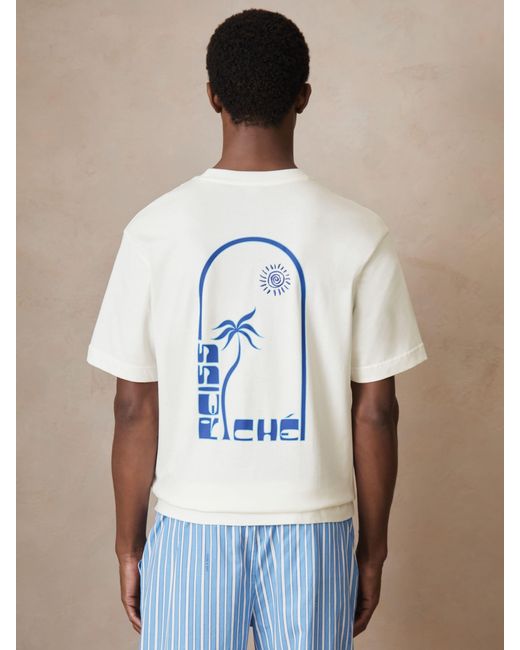 Reiss Blue Roda - White | Ché Cotton Palm-print T-shirt, Xl for men