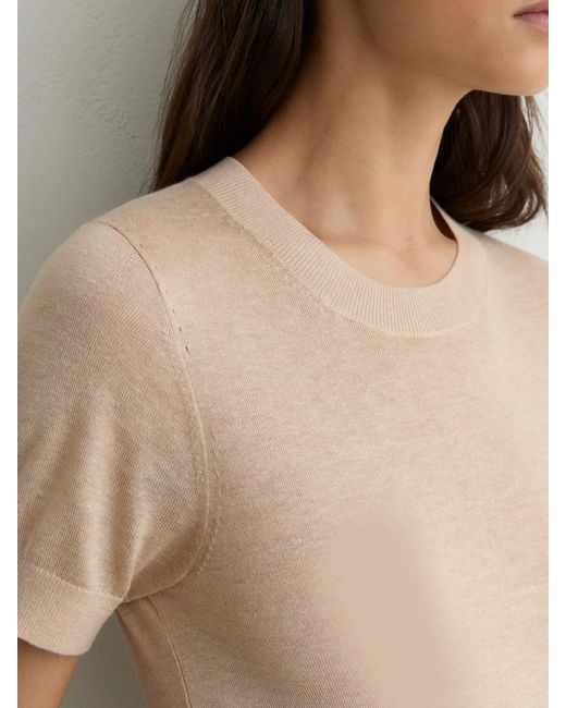 Reiss Natural Livy - Neutral Short-sleeve Knitted Top With Linen, L (us 12-14)
