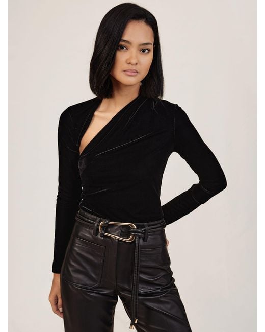 Reiss Black Velvet Cut-Out Long-Sleeve Top
