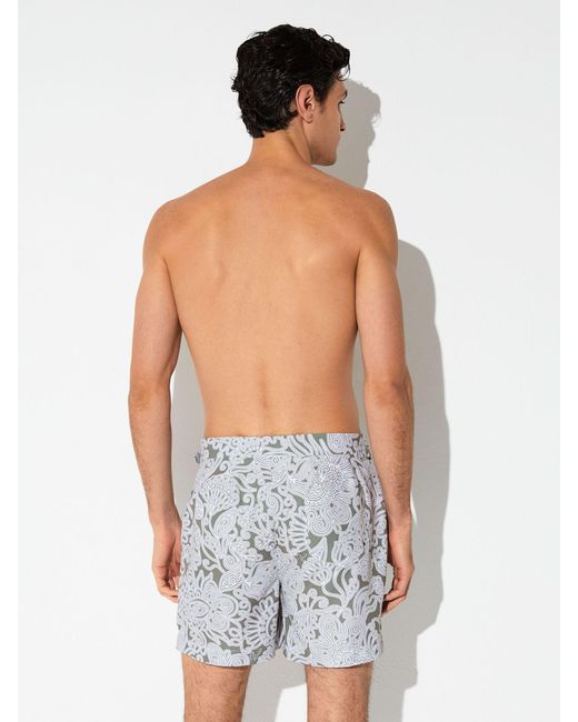 Reiss White Fallow - Sage Green Paisley-print Side-adjuster Swim Shorts, Xxl for men