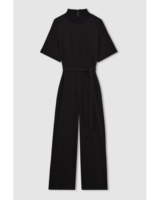 Reiss Black Topstitched-Cady Jumpsuit