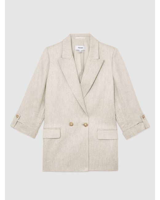 Reiss Natural Linen-Blend Textured Double-Breasted Blazer