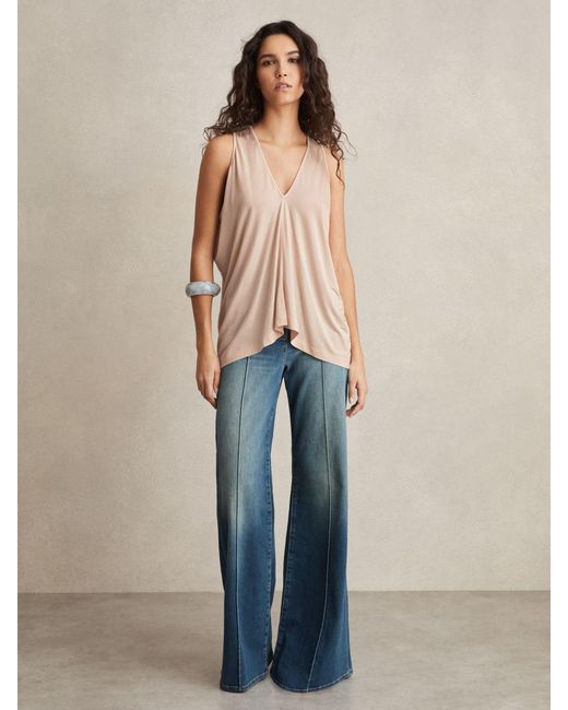 Reiss Natural Draped V-Neck Sleeveless Top