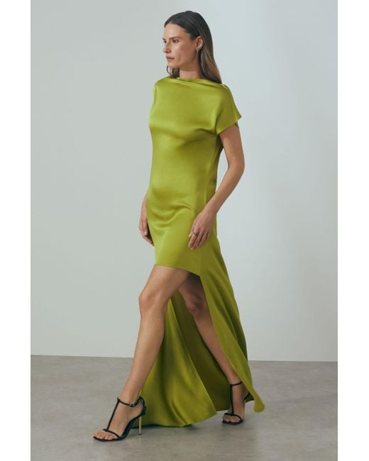 ATELIER Green Italian Satin High-low Mini Dress