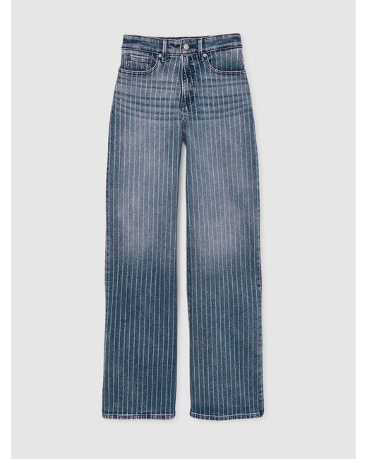 GOOD AMERICAN Blue Crystal-Stripe Relaxed Jeans