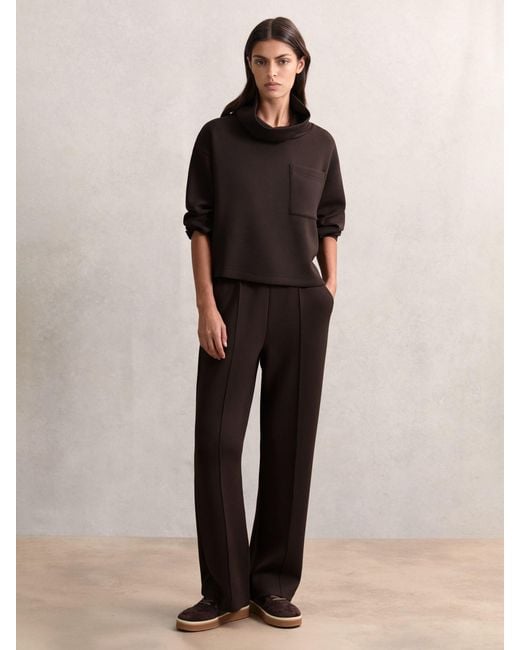 Reiss Natural Jemma - Dark Chocolate Brown Premium Interlock Wide-leg Joggers, S Regular (uk 8-10)