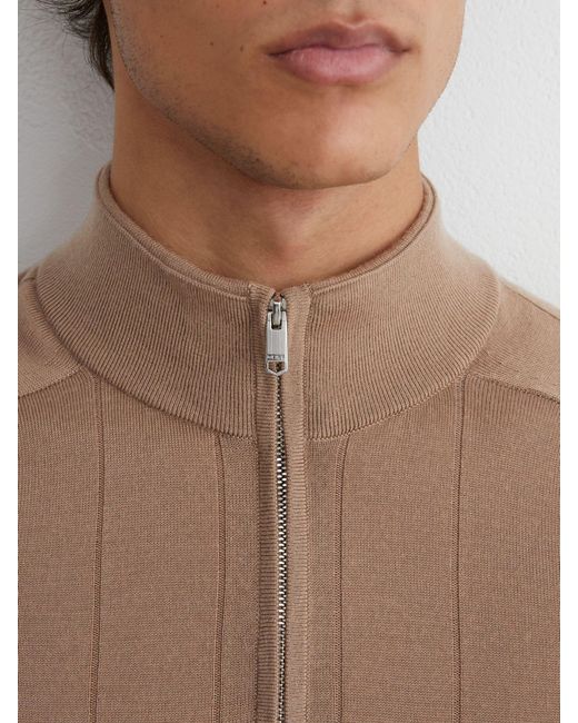 Reiss Findlay - Camel Brown Merino Wool Wide-rib Half-zip Jumper, L for men