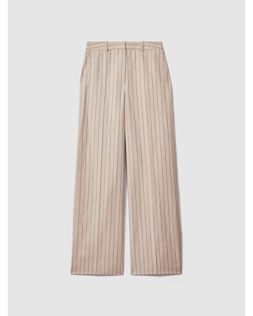 Reiss Natural Wool Blend Striped Wide Leg Trousers