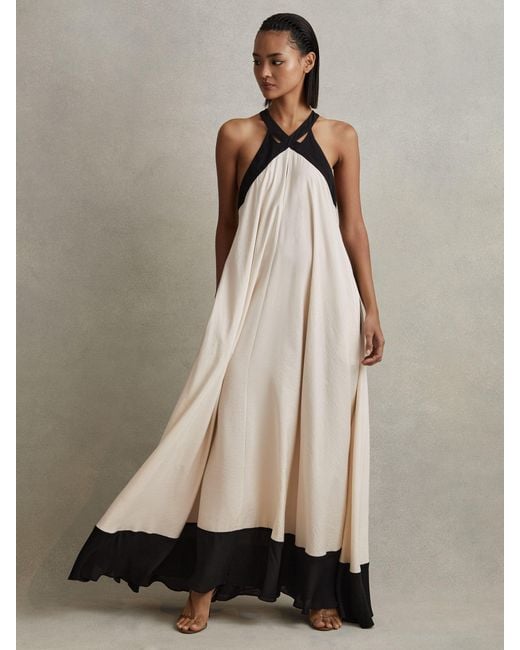Reiss Natural Neutral & Relaxed Colourblock Maxi Dress