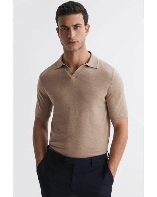Reiss Multicolor Duchie - Mink Merino Wool Open Collar Polo Shirt for men