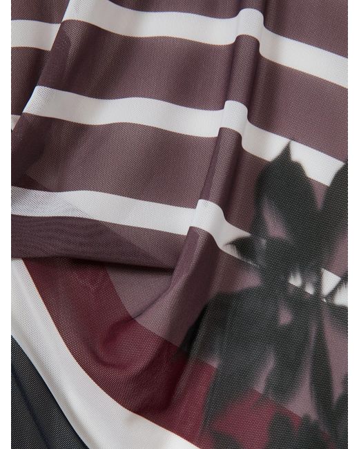 Reiss Natural Burgundy & Abstract Print Ruched Dress