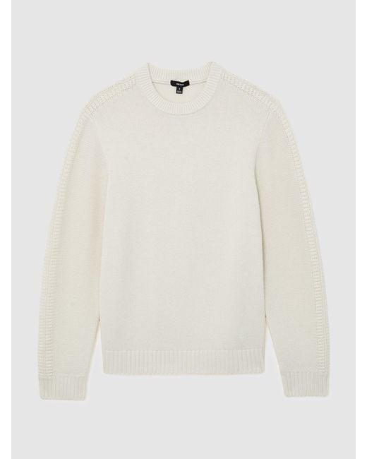 Reiss White Wool-Blend Rib-Detail Crew-Neck Jumper for men