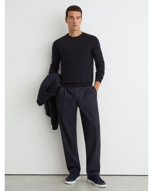 Reiss Blue Wessex - Navy Merino Wool Crew-neck Jumper, Xxl for men