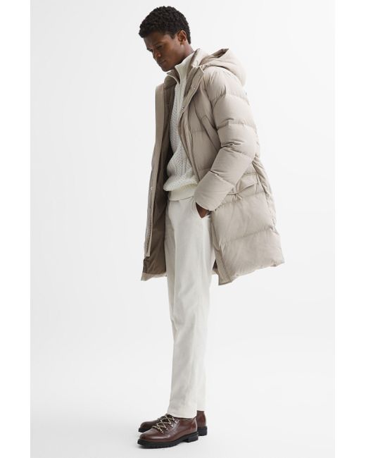 Reiss Natural Skye - Stone Hooded Mid Length Puffer Jacket for men