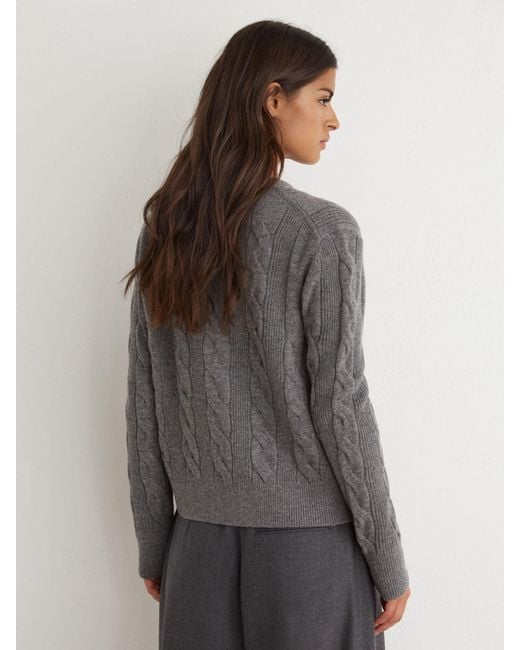 Reiss Gray Wool-Cashmere Cable-Knit Cardigan