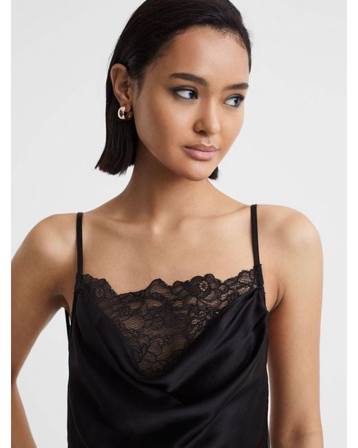 Anna Quan Black Satin Lace Cowl Neck Maxi Dress