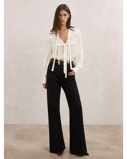 Reiss Natural Tie-Detail Shadow-Stripe Blouse
