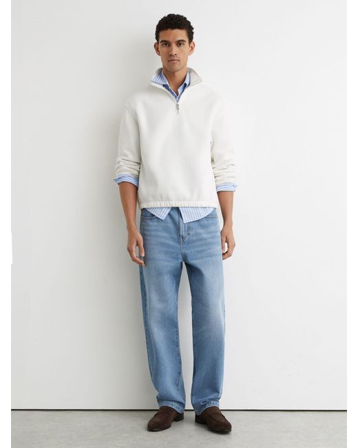 Reiss White Cotton-Blend Washed Half-Zip Sweatshirt for men