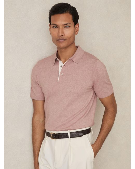 Reiss Pink Contrast Placket Polo Shirt With Cotton for men