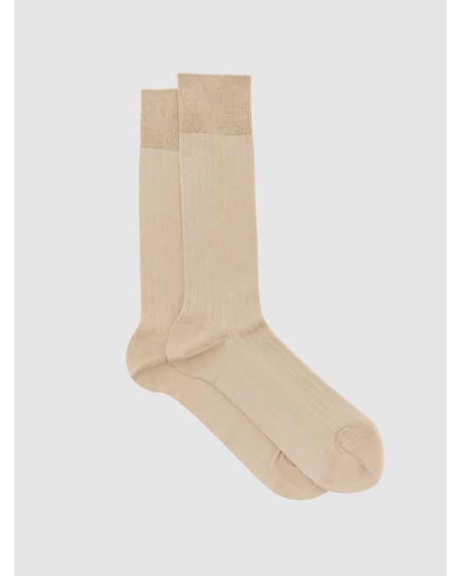 Reiss White Cotton-Blend Ribbed Socks, S & M for men