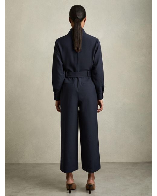 Reiss Blue Tailored Wide Leg Utility Jumpsuit