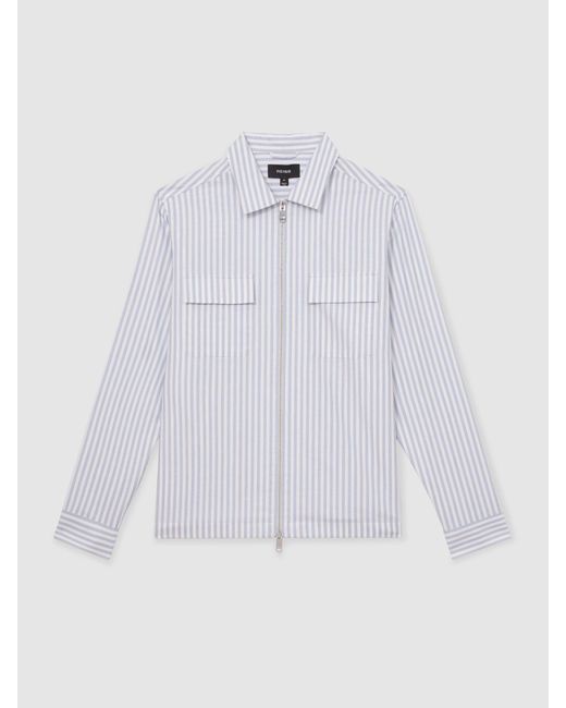 Reiss Palina - White/soft Blue Cotton Stripe Zip-through Shirt, Xl for men