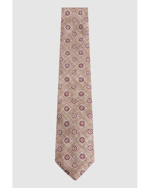 Reiss Multicolor Vasari - Oatmeal/rose Silk Medallion Print Tie, One for men