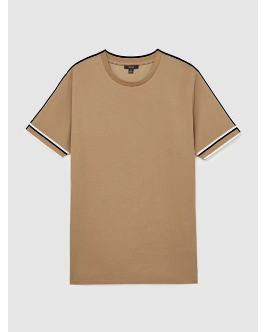 Reiss Natural Oscar - Camel Brown Textured Crew-neck Tipped T-shirt, S for men